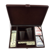 定制高档皮革翻盖骨牌色盅收纳盒套装扑克牌色子收纳盒可定制LOGO