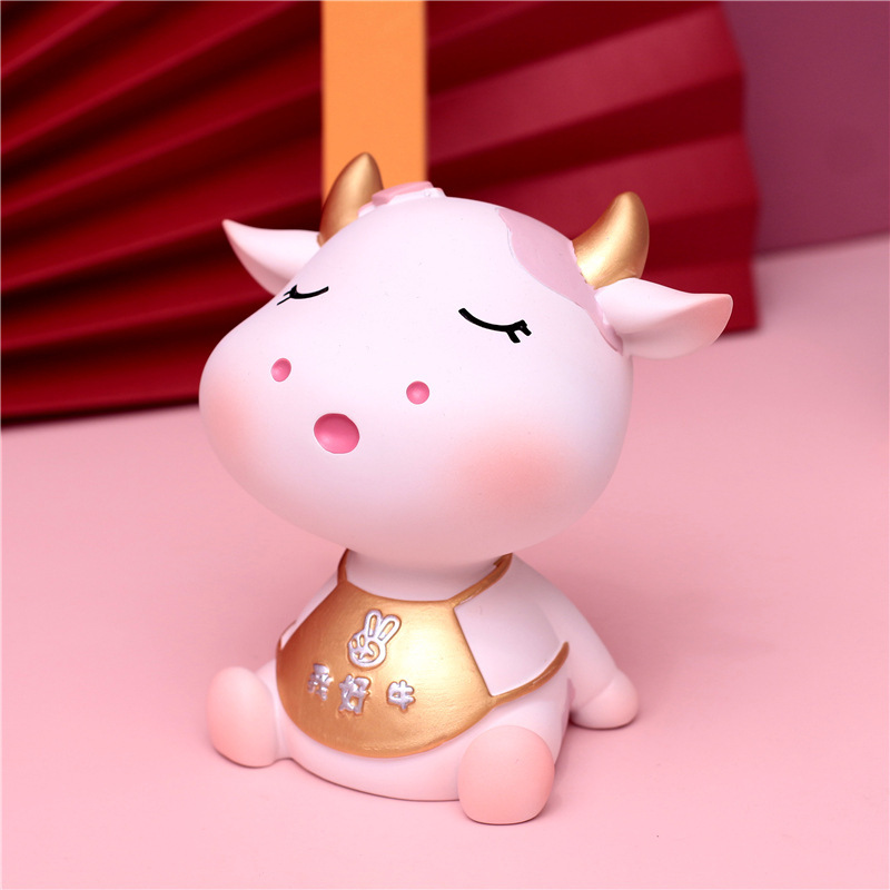 创意树脂卡通牛存钱罐儿童礼品储蓄罐蛋糕烘焙装饰汽车载内摆件