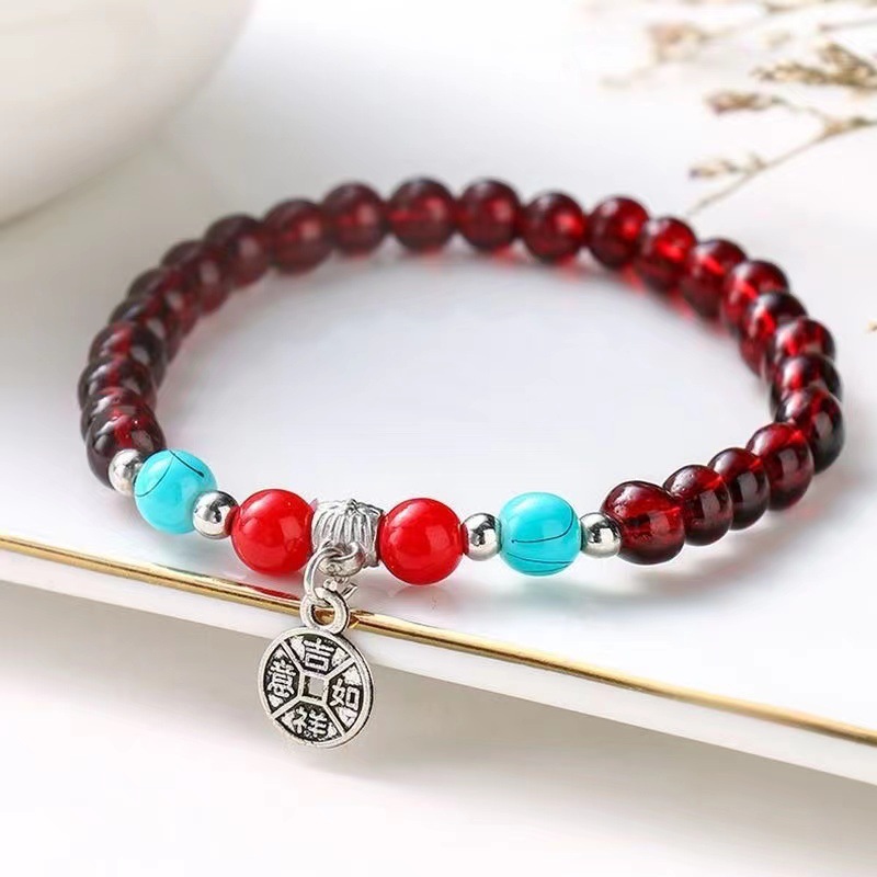 单圈仿石榴石手链多款小吊坠配饰藏银手串直播会销地摊小礼品批发