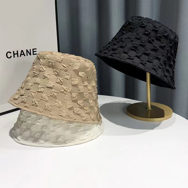 Hat Female Fashion Special-Interest Bubble Plaid Fisherman Hat Adjustable Head Circumference Sun-Proof Sun Hat Thin Section Bucket Hat