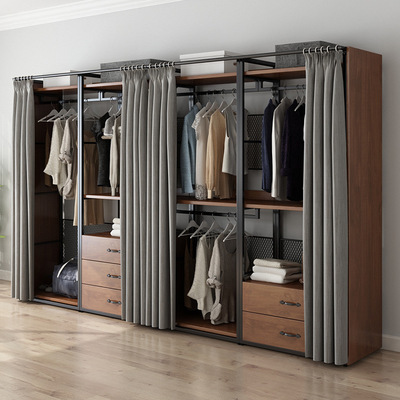 厂家直销跨境钢木衣帽架衣柜组合门厅挂衣架客厅衣帽间室衣架落地