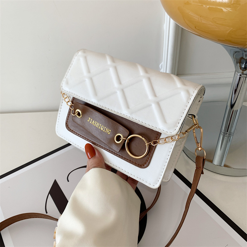 INS Style Western Style Contrast Color Small Square Bag Classic All-Match Shoulder Bag Western Style Messenger Bag 2022 New Small Chanel-Style Bag