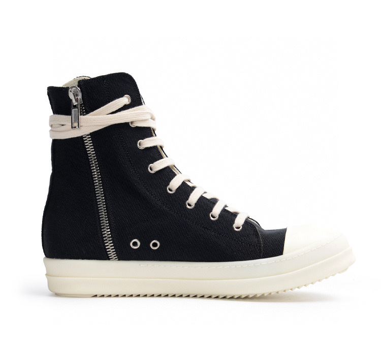 ro高帮帆布鞋男2021新款腊面厚底黑色情侣鞋网红韩版学生板鞋女