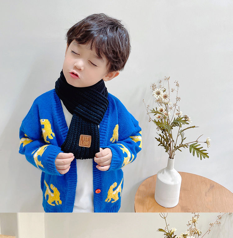 INS Korean Style Children's Knitted Scarf Winter Pure Color Warm Keeping Wool Infant Boys and Girls Korean Baby Bib Tide