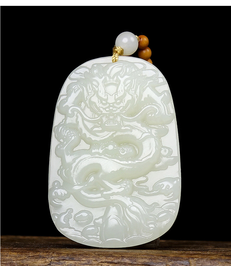 南阳工厂玉器新疆白玉龙牌玉佩和田玉精雕穿云霸气生肖龙吊坠批发