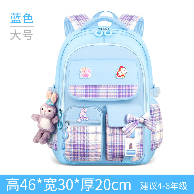 New Plaid Multi-Functional Backpack for Elementary School Students Bow Backpack Cute Decompression Spine Protection Children's Funny Schoolbag