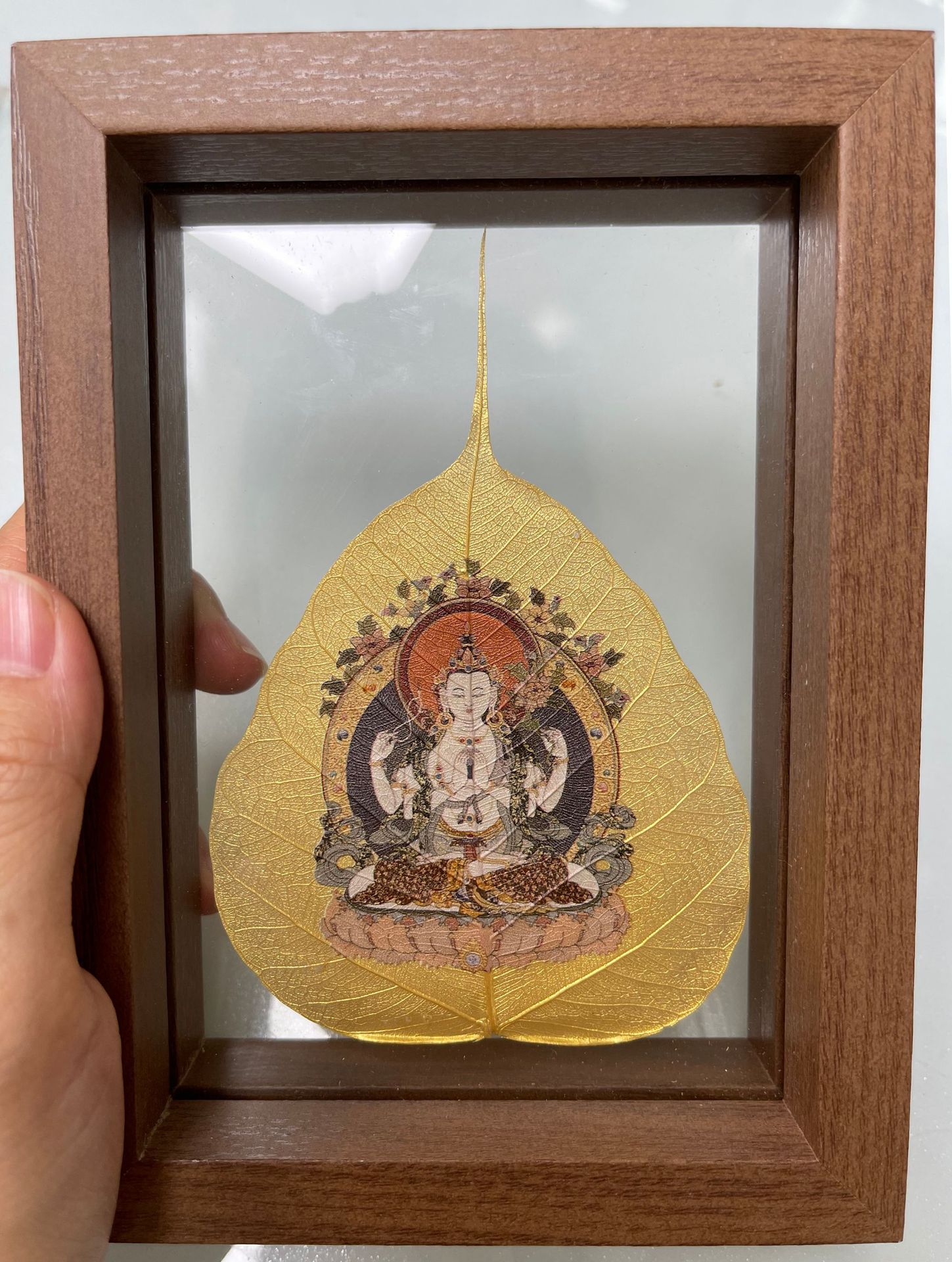 佛教用品菩提叶唐卡挂画相框藏传佛教文殊黄财神佛像画像家居摆设