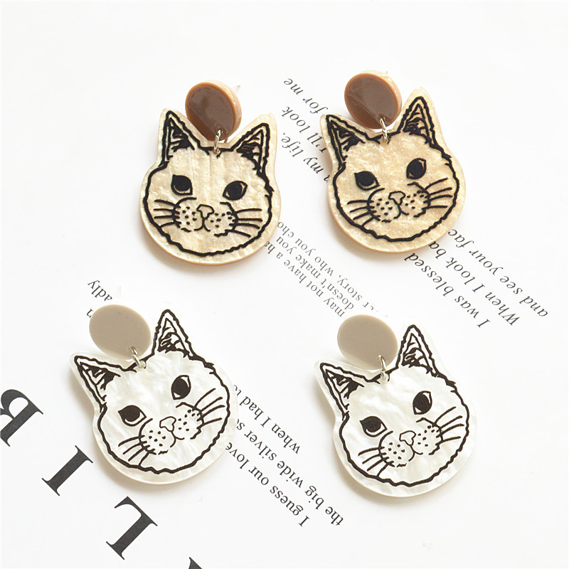 korean earrings harajuku cute cat earrings foreign trade cartoon graffiti personality simple acrylic earrings earrings for women