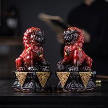 中式陶瓷石狮子摆件一对北京宫门中国风家居客厅办公室聚财工艺品