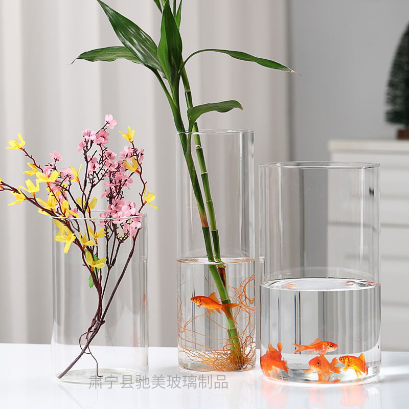 高硼硅玻璃水培植物瓶透明花瓶直筒圆形鲜花插玻璃罐密封罐茶叶罐