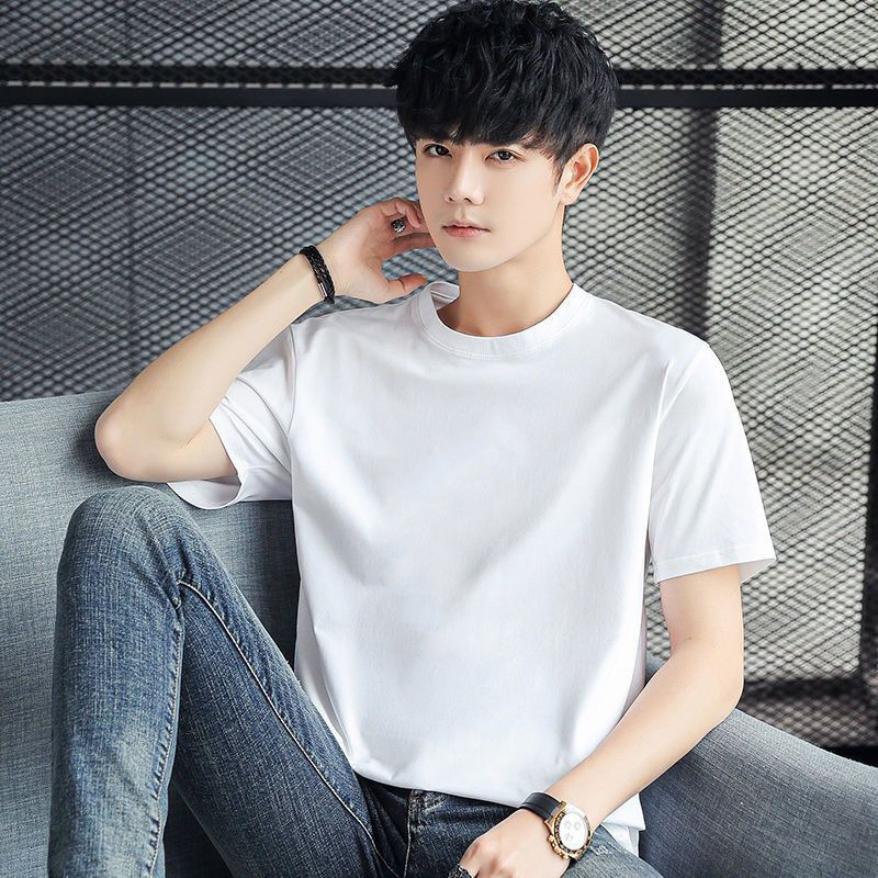 Cotton Short Sleeve T-shirt Men's Summer Menswear Black and White Top Clothes Trendy Summer Slim-Fit Half Sleeve Fashionable Elegant T-shirt