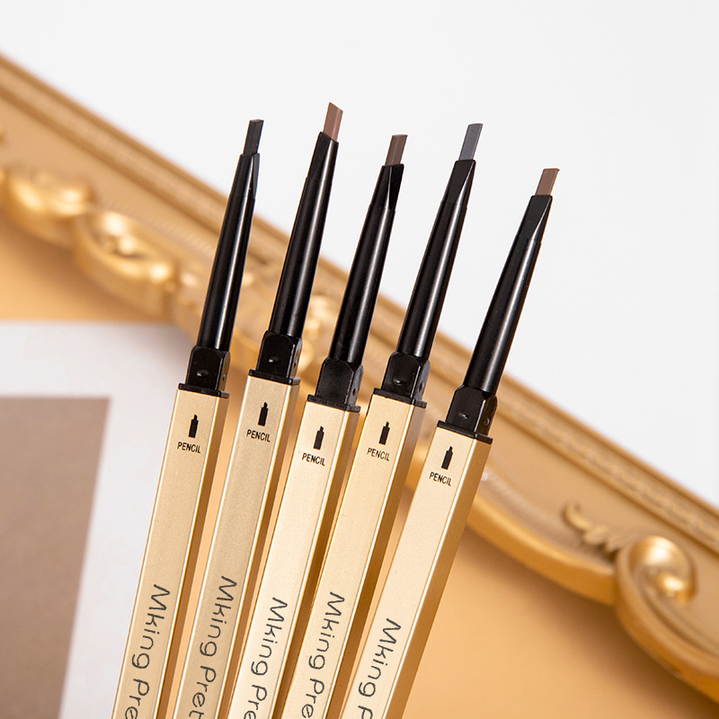 Electroplating Small Gold Bar Eyebrow Pencil Double-Headed Small Gold Chopsticks Triangle Eyebrow Pencil Waterproof and Durable Non-Decolorizing Fine-Headed Beginner Student