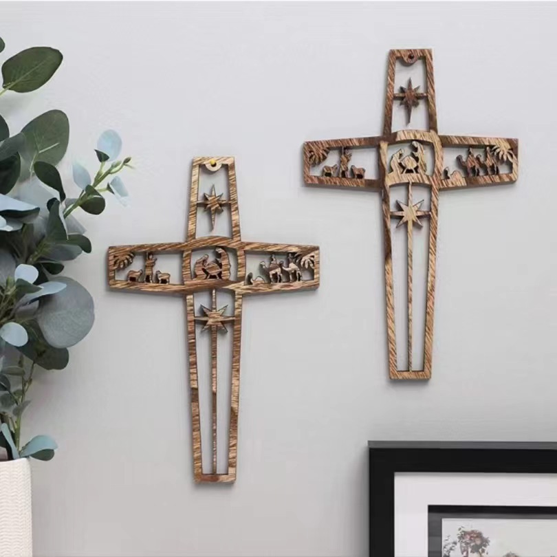 创意十字架挂件 跨境外贸墙面装饰家居派对布置木质工艺品挂饰