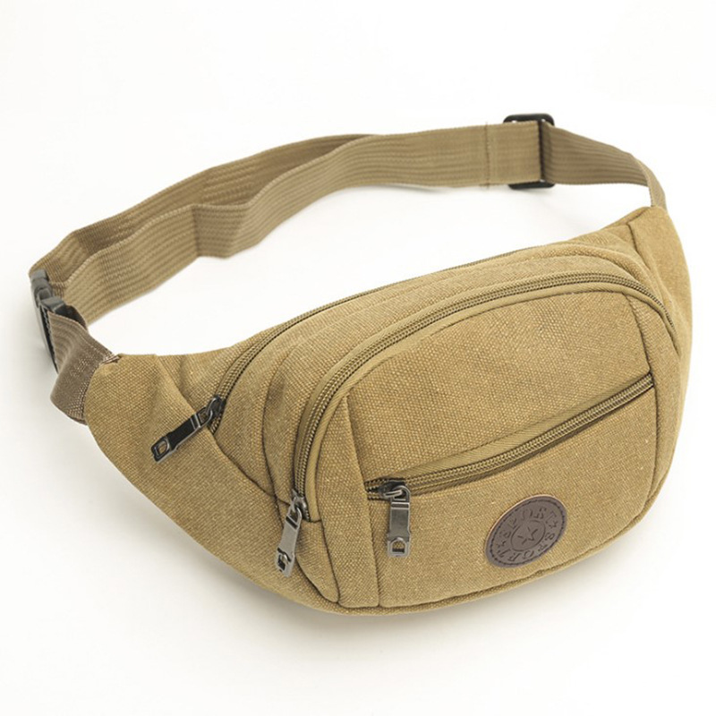 新款男女运动腰包多功能加厚帆布腰包耐磨单肩斜挎包收银包批发