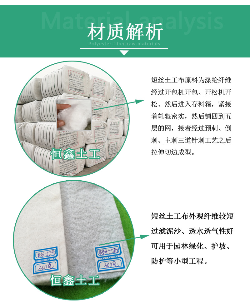 100g短丝土工布道路养护保温湿透水土工布白色聚酯无纺长丝土工布