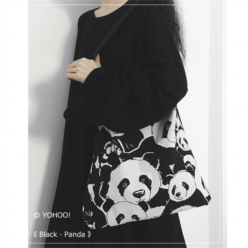 YOHOO!原创 暗黑熊猫ins酷帅中性百搭单肩帆布包潮购物袋书包男女