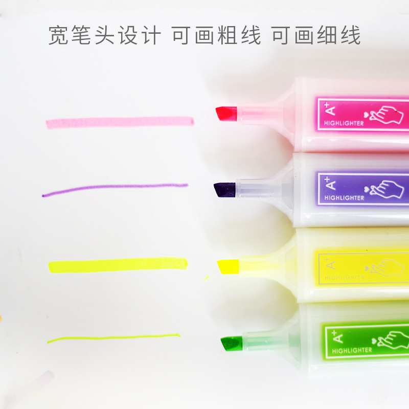 Timeout H701 Large Capacity Fluorescent Pen Color Marking Pen Thick Key Notes Light Yellow Candy Color for Students