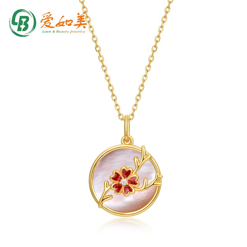 中国风傲雪寒梅系列梅花项链s925纯银镀10k金吊坠锁古链原创设计