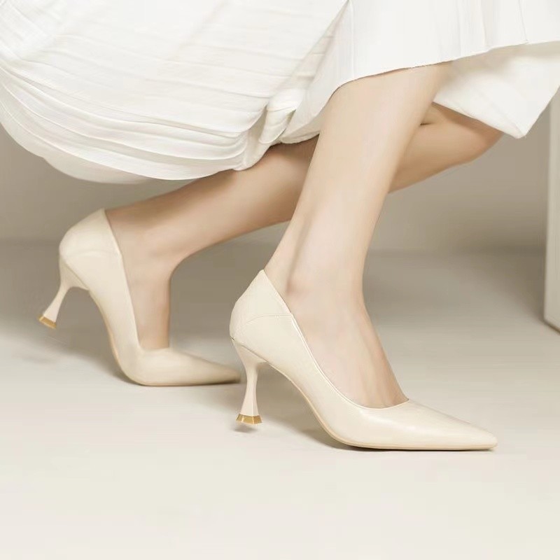 高跟鞋女2024年新款百搭尖头浅口细跟法式少女气质职业工作单鞋潮