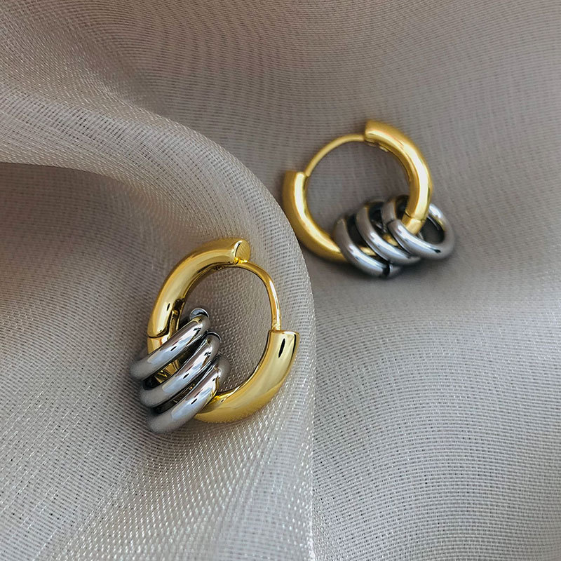 小圈圈耳环耳钉 双色效果电镀真金保色防过敏耳饰-阿里巴巴
