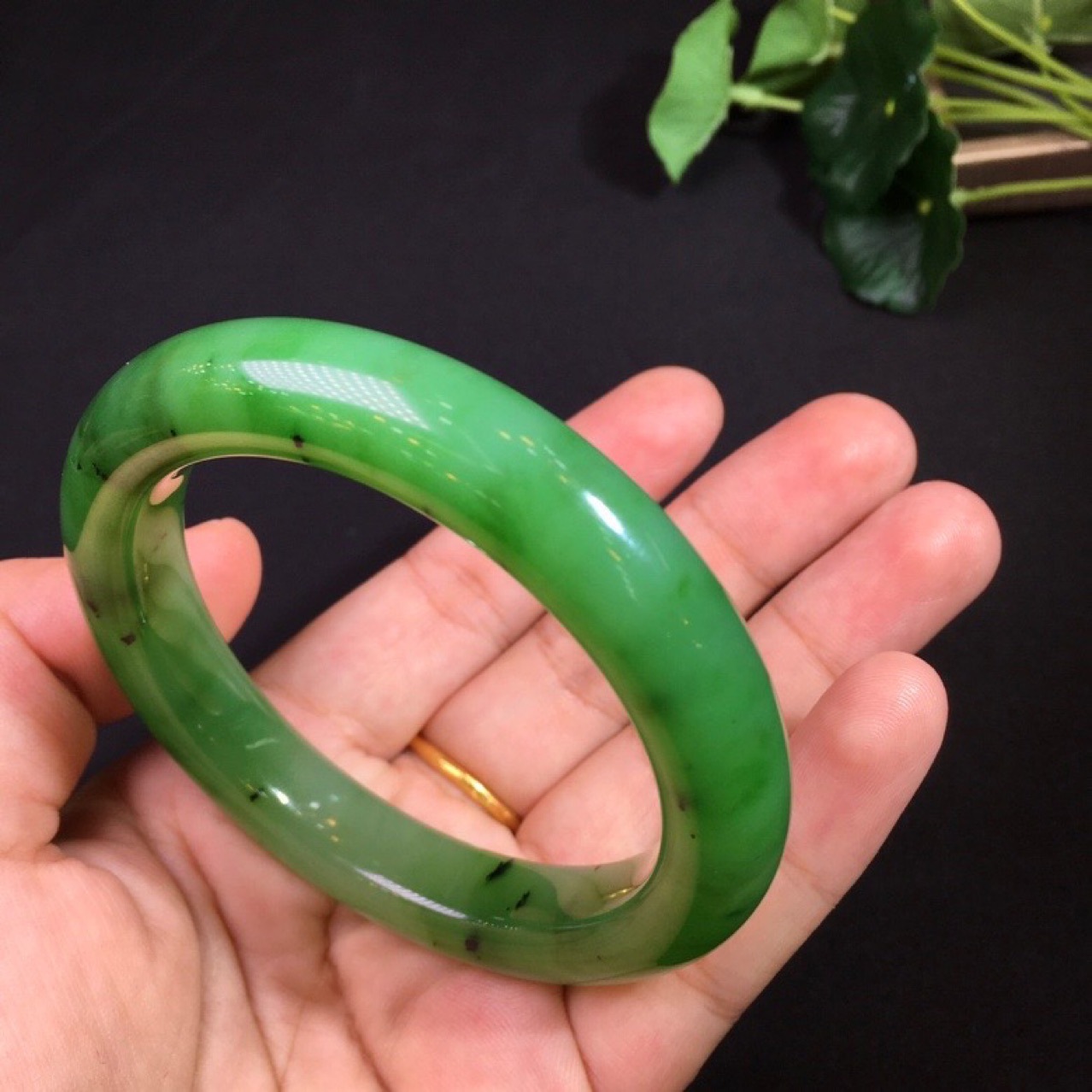 新疆和田玉乌兰海碧玉苹果绿玉石手镯冰底老料带证书终生保真