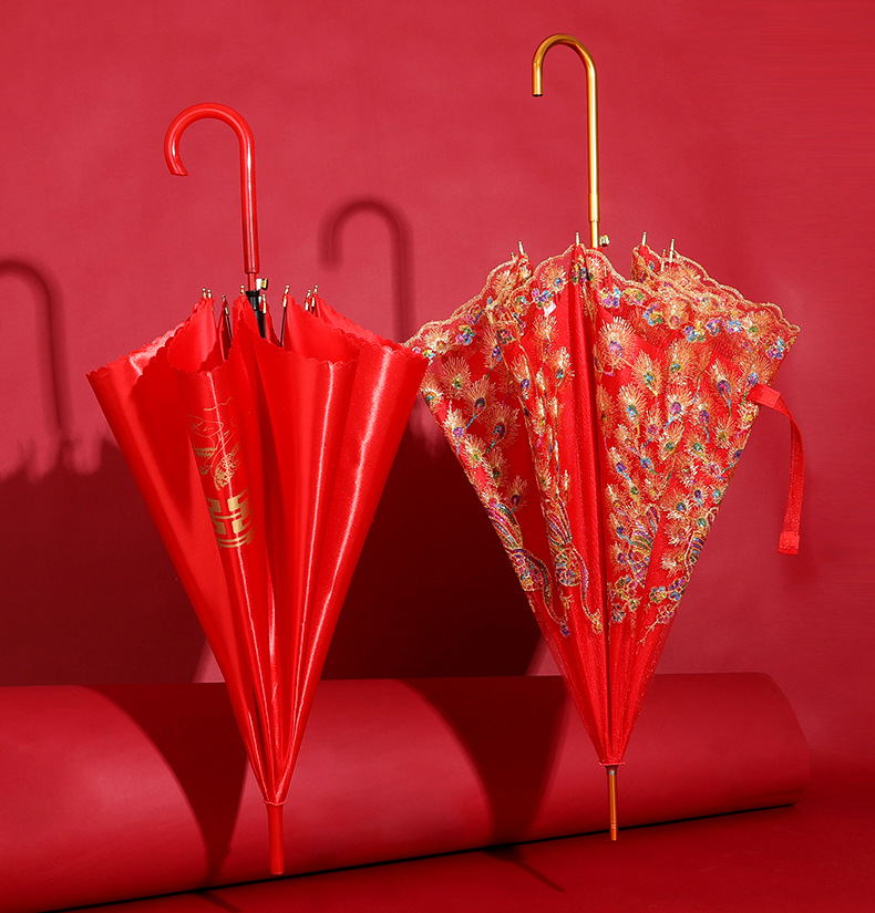 结婚用大红伞蕾丝伞女方陪嫁物品新娘伞中式婚礼雨伞婚庆用品大全