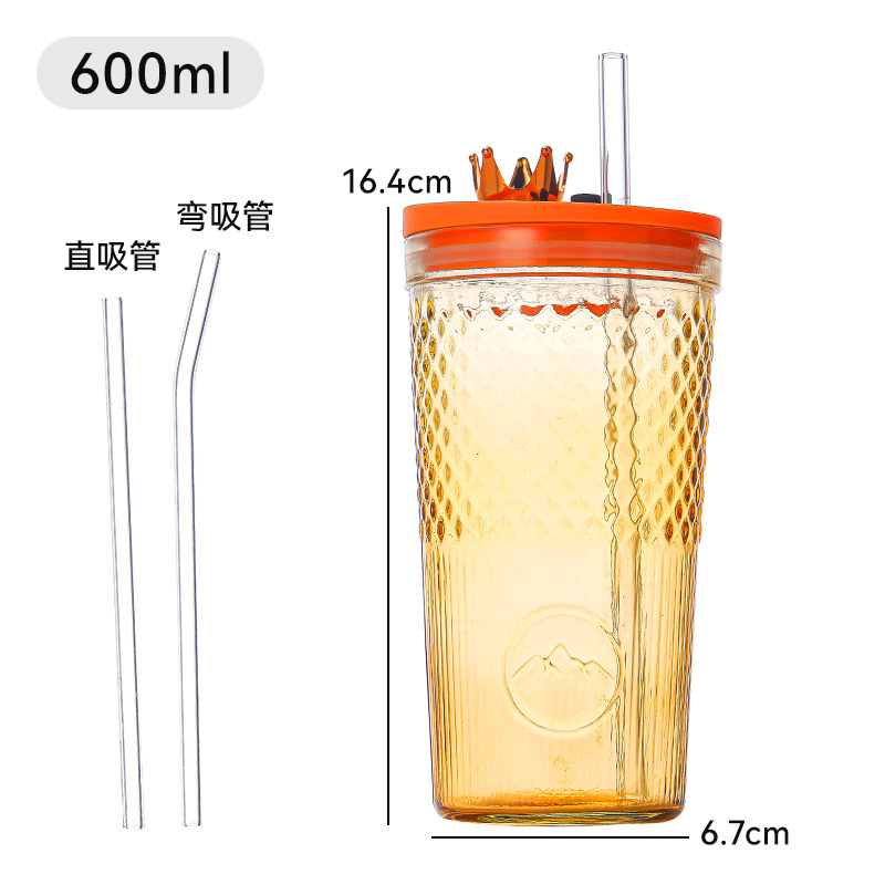 Internet Celebrity Colorful Crown Large Capacity Clear Glass Straw Glass Cup Advertising Cup Gift Cup