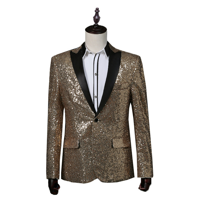 男士亮闪舞台演出礼服金亮片西服夜店男装主持司仪影楼外套小西装