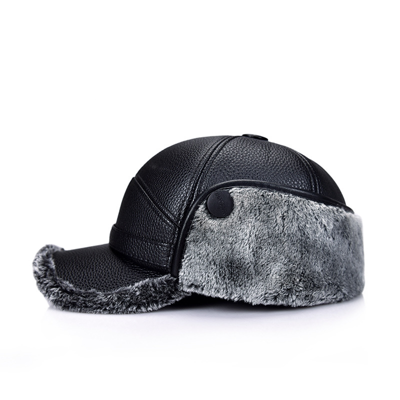 Hat Men's Winter Thick Cotton Cap Black Peaked Cap Ear Protection Middle-Aged and Elderly Dad Thickened Warm Baseball Cap