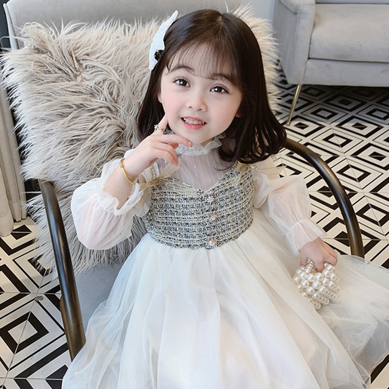 女童连衣裙 2021秋款新品裙子韩版女孩网纱拼接公主裙儿童裙q2105