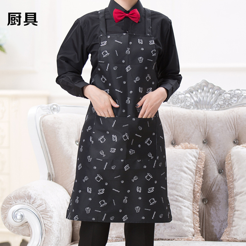 厨师围裙酒店餐厅厨房厨师工作服男女围腰长款全身挂脖黑白条