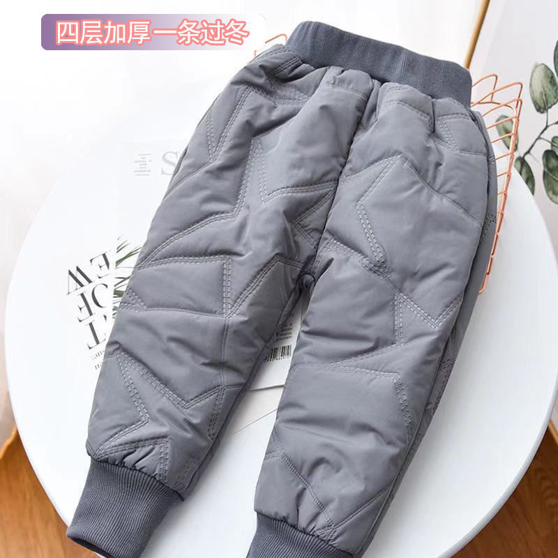 Girls' Four-Layered Thickened Cotton Pants Winter Wear One to Get through Winter Middle and Large Children North Single-Layer Fleece-Lined Boys' Pants