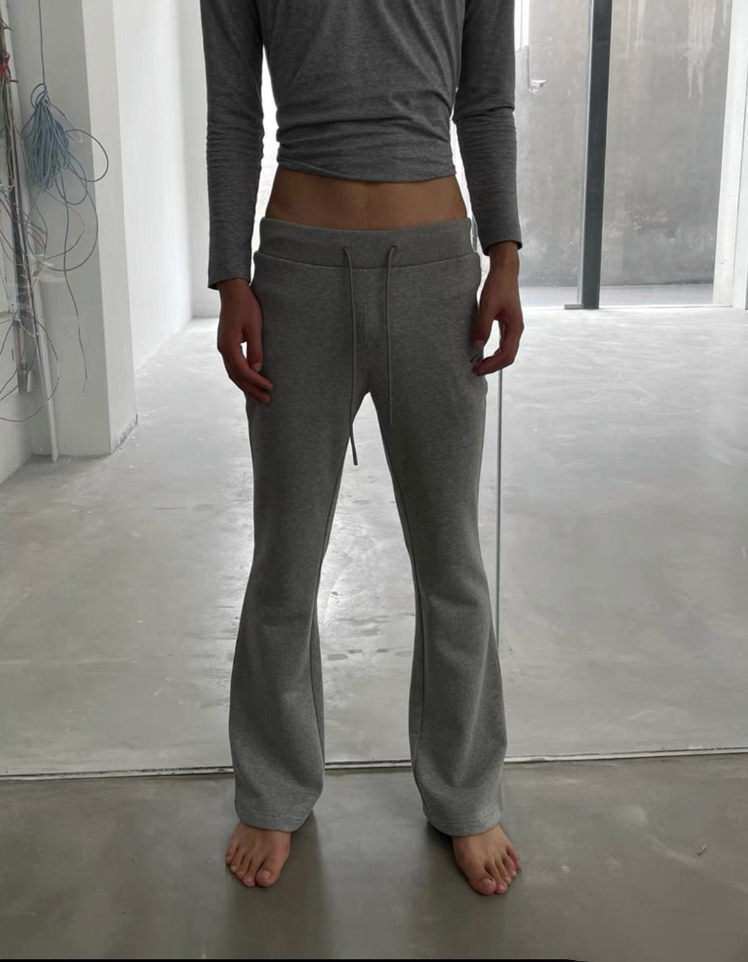 紧身微喇低腰毛圈卫裤直筒修身休闲家居外穿运动裤男女同款2022春