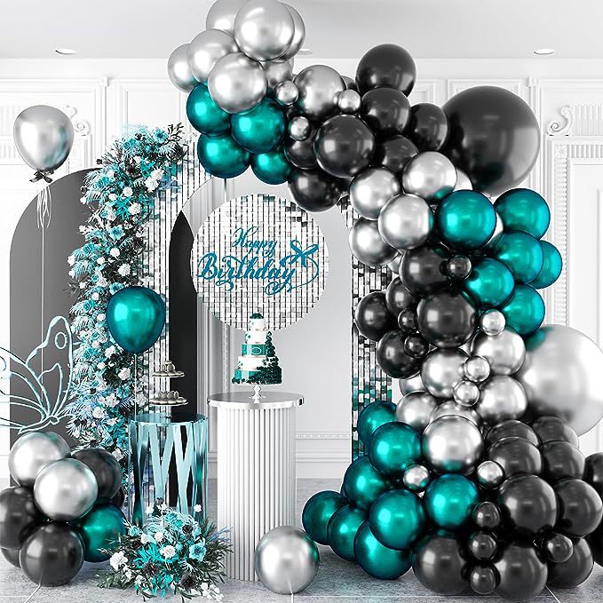 Blue Green Balloon Arch Kit Size 5 10 18 Inch Birthday Party Balloon Metal Silver Black Suit