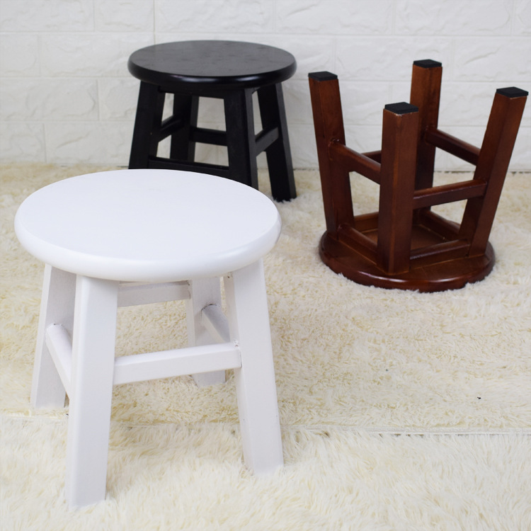 solid wood round stool black bench ceramic red low stool children‘s small wooden stool white stool adult stool home