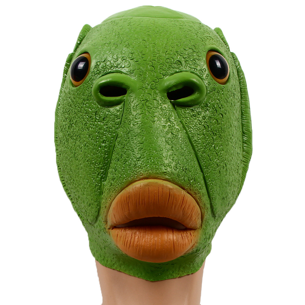 现货网红绿鱼头套鱼头绿鱼面具节日搞笑整蛊沙雕绿头怪怪鱼面具