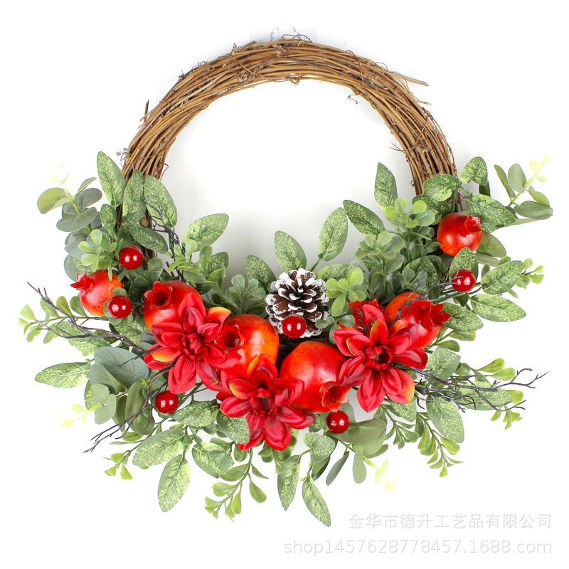 2022 Cross-Border E-Commerce Moving into the New House Living Room Decorations Household Door Hanging Simulation Eternal Life Pomegranate Flowers Garland