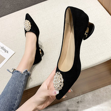 2022 Womens Pumps Solid Pointed Toe Suede Chunky High Heels