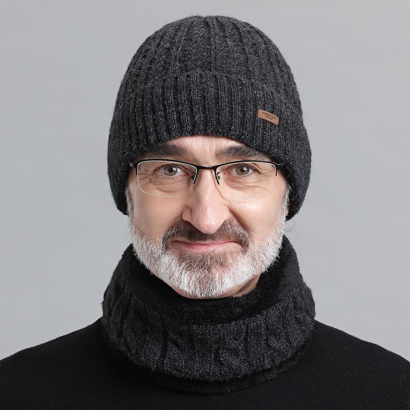 老头帽中老年人帽子男冬针织老人毛线帽保暖护耳爸爸爷爷帽子男