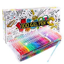 外贸爆款彩色中性笔儿童水彩笔100色套装荧光笔闪光笔粉彩凝胶笔