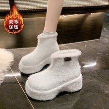 厚底增高毛毛雪地靴女加绒保暖东北棉鞋2024新款冬季网红马丁短靴
