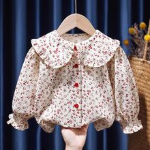 娃娃领衬衫女宝秋季儿童长袖上衣秋款宝宝碎花衬衣打底衣女童衬衫