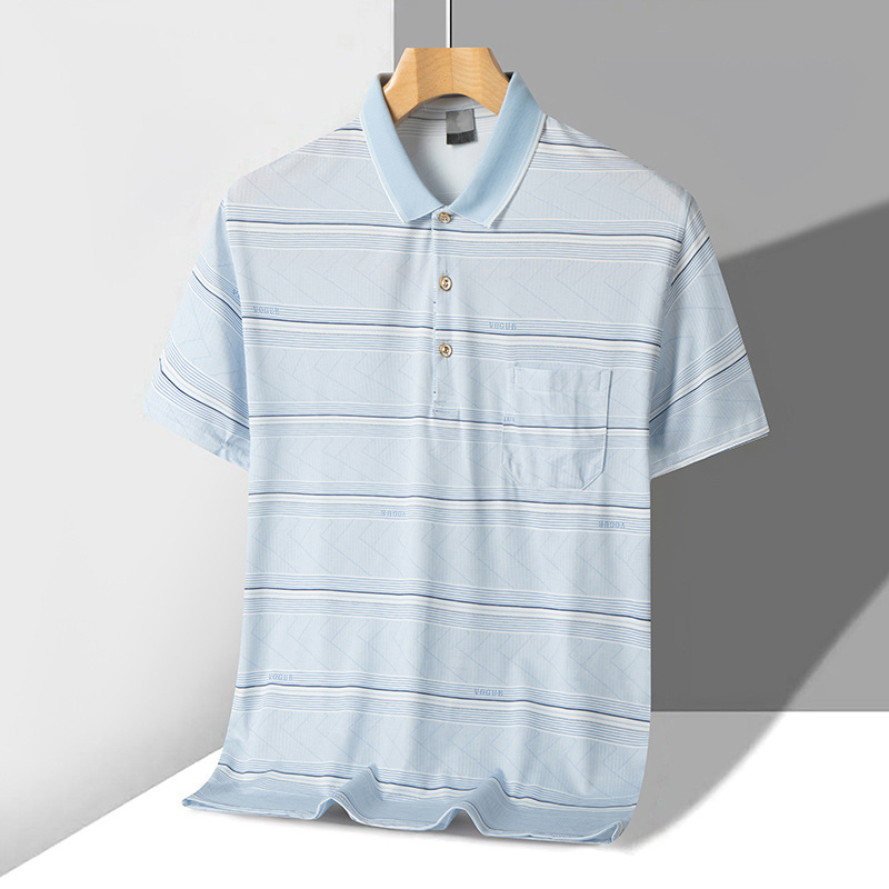 爸爸短袖t恤男冰丝中老年人夏装男士翻领半袖体恤衫老人夏季衣服