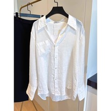 法式白色棉麻防晒衬衫女夏季薄款设计感小众长袖衬衣天丝亚麻上衣