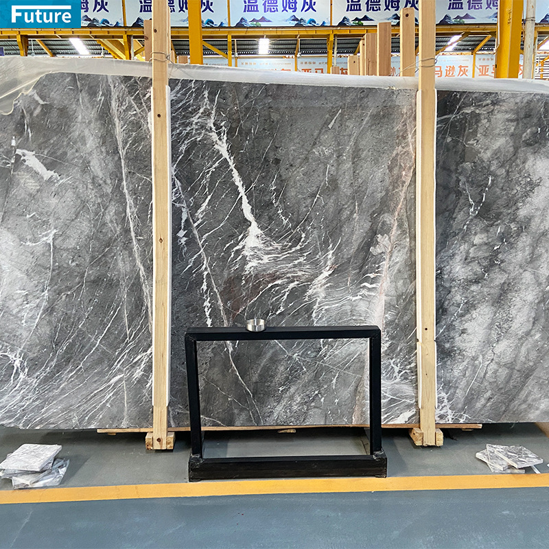 鱼肚蓝大理石灰色别墅背景墙面地板窗台板材定制水刀拼花石材厂家