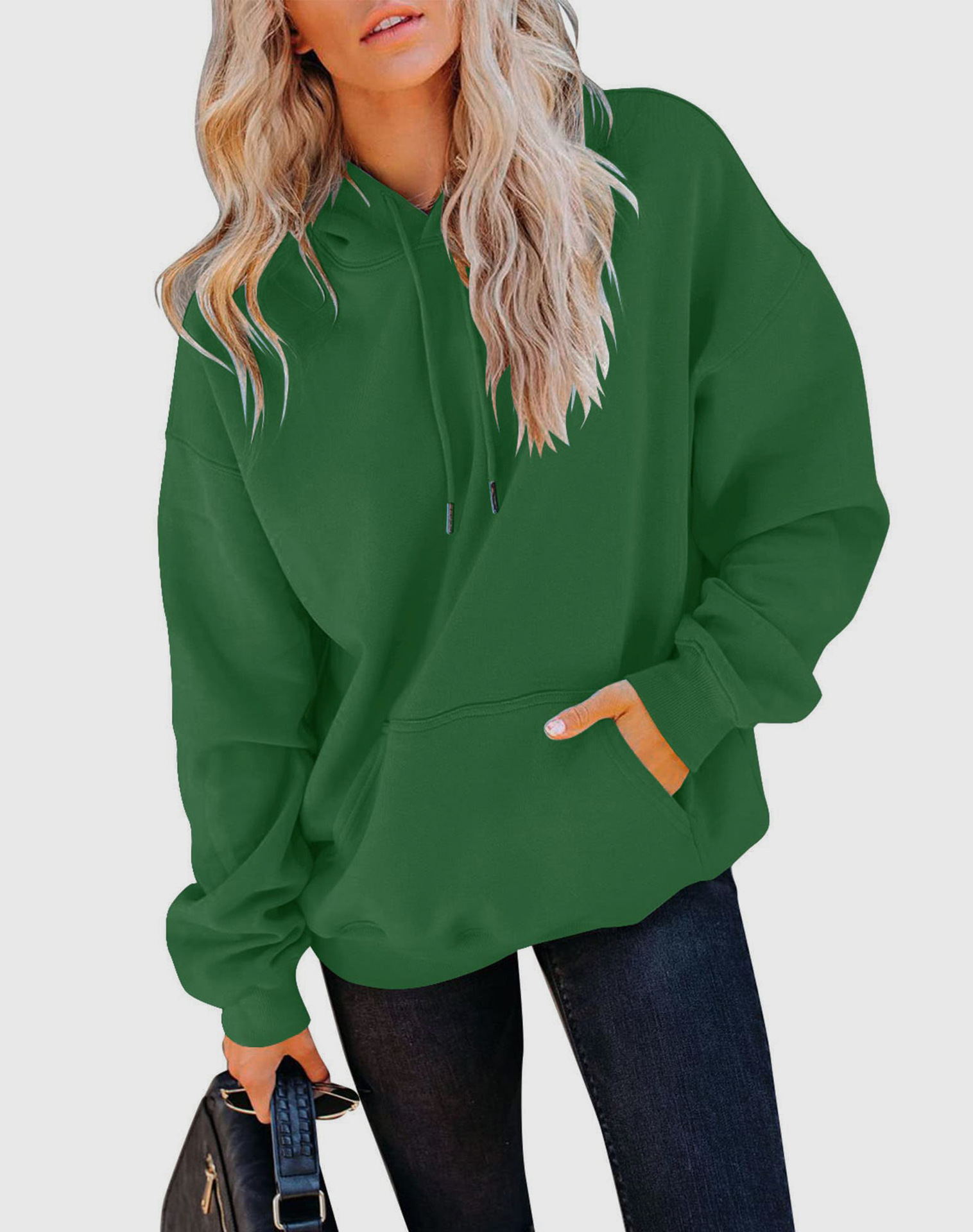 欧美卫衣女休闲口袋连帽衫长袖时尚拉绳套头衫上衣-阿里巴巴