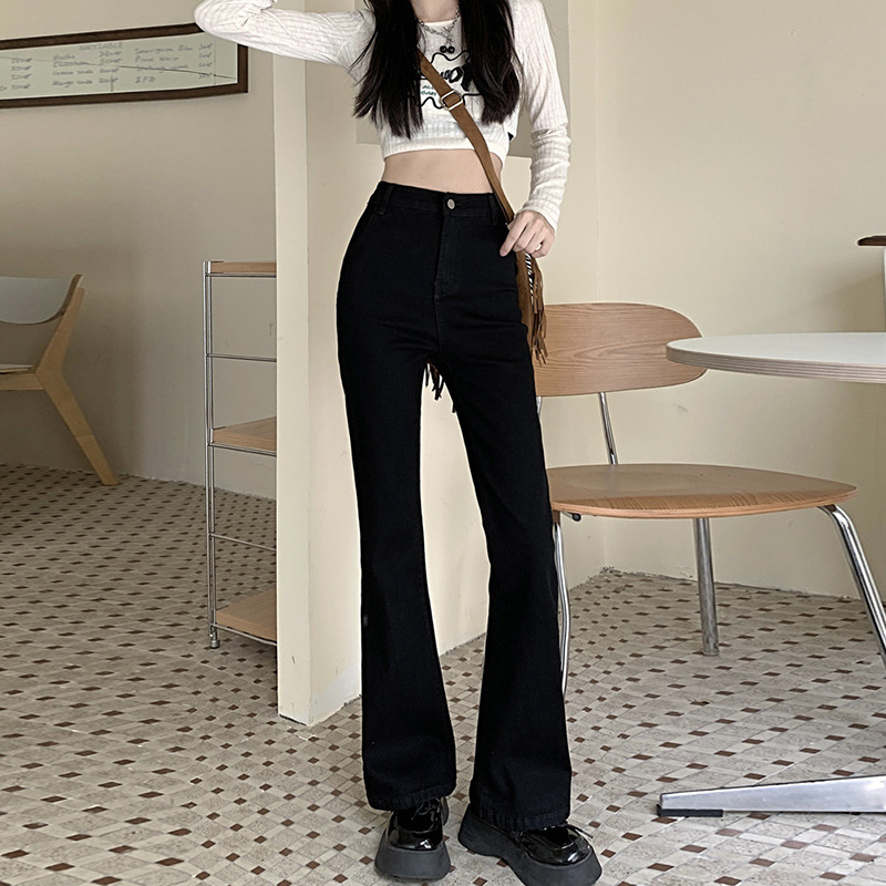 Black Bootcut Jeans for Women Spring and Autumn New High Waist Slimming Horseshoe Pants Stretch Tight Pants Ins Fashion