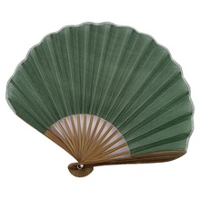 日式小扇子可爱贝壳扇葵形日式和风纯色棉布折叠扇配旗袍复古绿色
