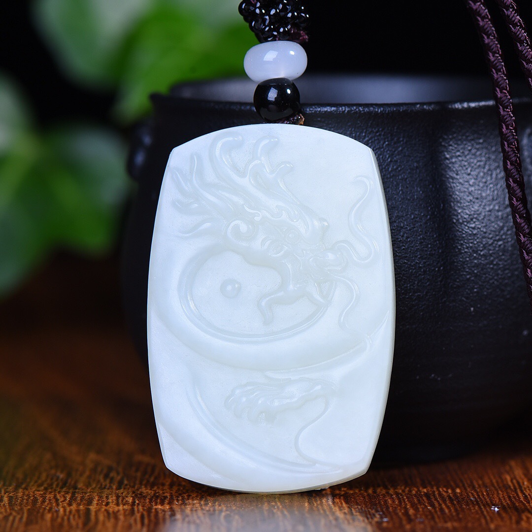 支持鉴定/一件代发 新疆和田玉牌龙凤双对玉石挂件白玉吊坠