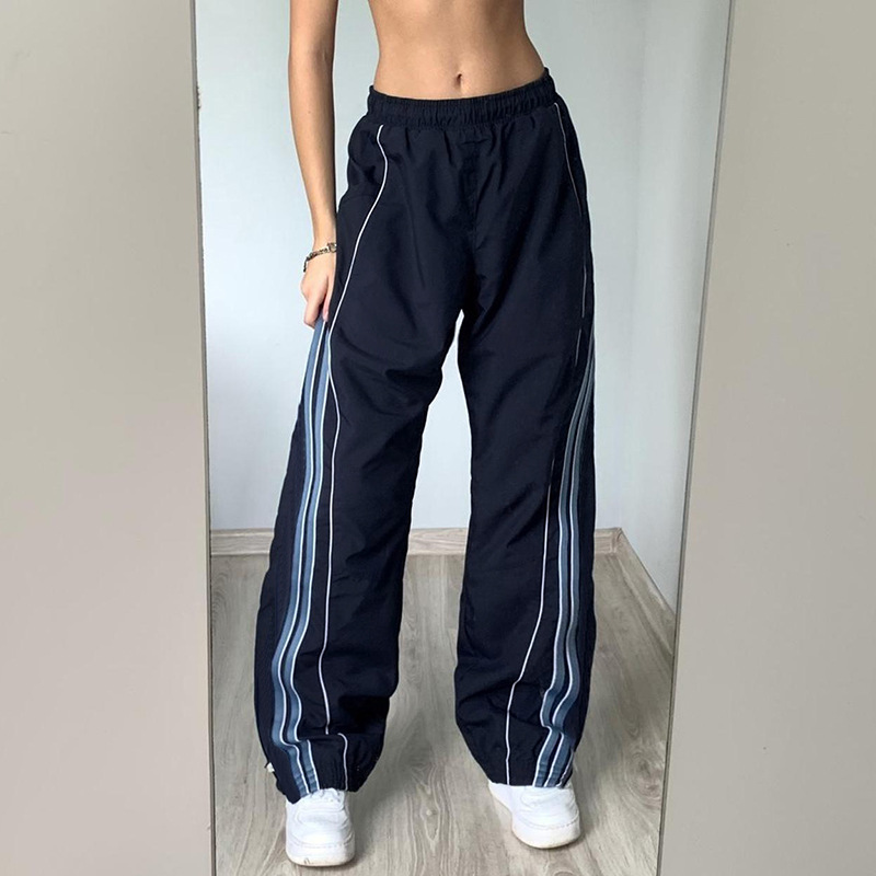 Fashionable Ins Style Striped Design Basic Casual Woven Pants Personality Street Loose Elastic Waist Sports Trousers